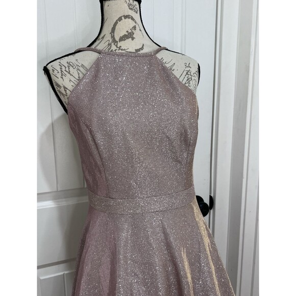 Xscape Halter Neck Metallic Pink Cocktail Dress Prom Formal Sz 8 Open Back - Picture 4 of 12